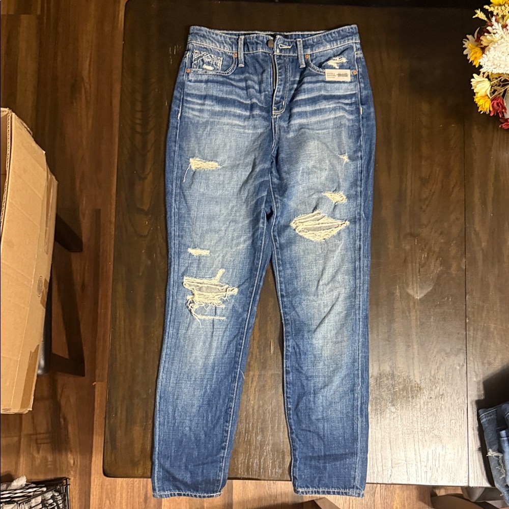 Buckle Blue Distressed Skinny Jeans MOM JEANS